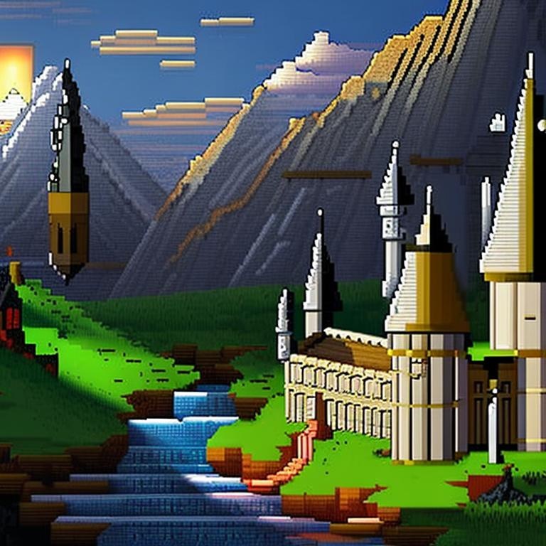 pixel art of hogwarts