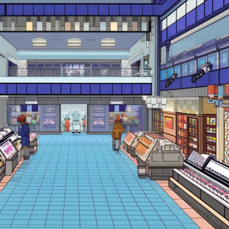 pixel art of a shopping mall