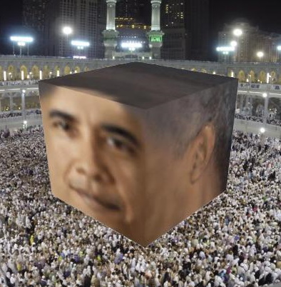 obama as a cube being worshipped